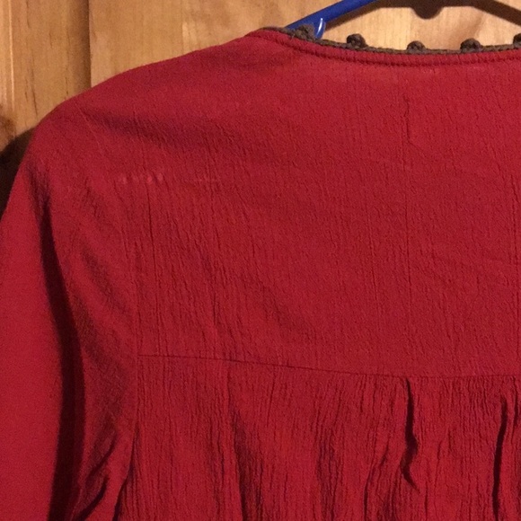 Anthro KOR Company Red Embroidered Multi-Color Yoke Style Boho Top EUC XS - Picture 3 of 6